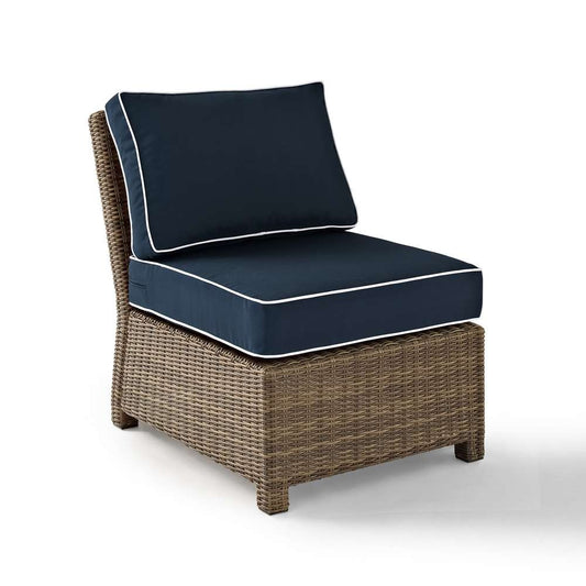 Crosley Furniture - Bradenton Outdoor Wicker Sectional Center Chair with Navy Cushions - KO70017WB-NV veiw 1