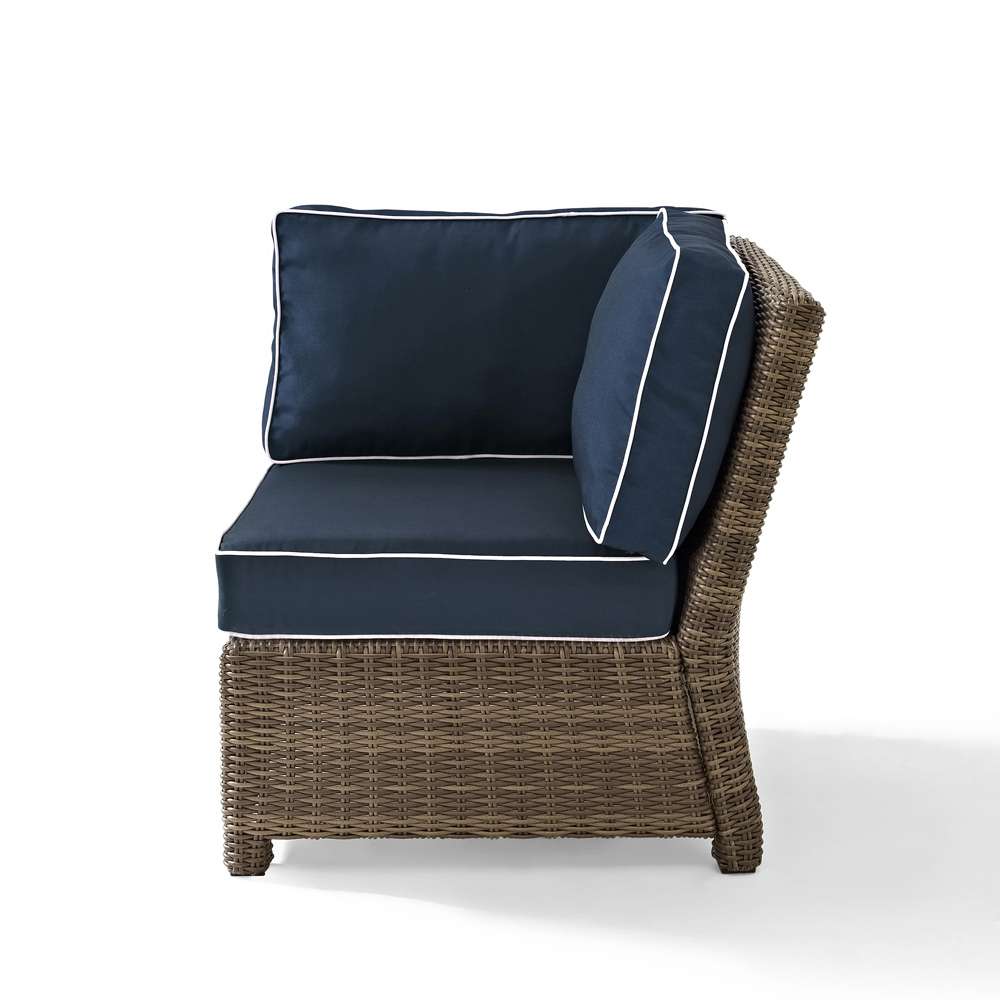 Crosley Furniture - Bradenton Outdoor Wicker Sectional Corner Chair with Navy Cushions - KO70018WB-NV veiw 1