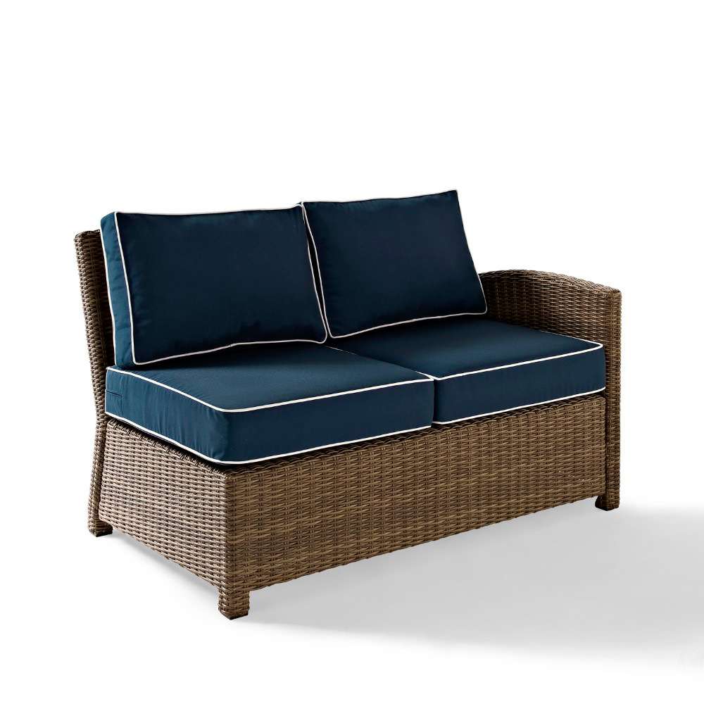 Crosley Furniture - Bradenton Outdoor Wicker Sectional Right Corner Loveseat with Navy Cushions - KO70015WB-NV veiw 4