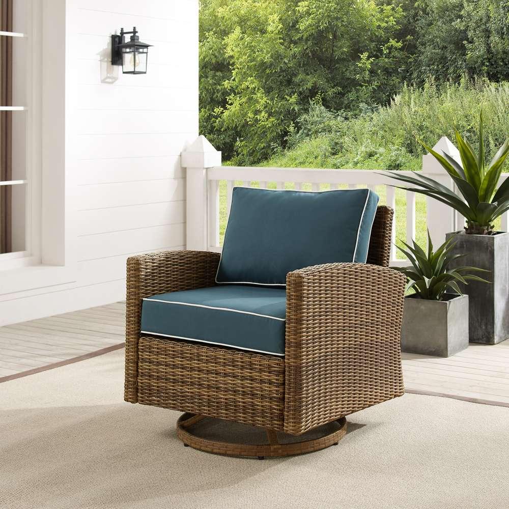Crosley Furniture - Bradenton Outdoor Wicker Swivel Rocker Chair Navy/Weathered Brown - KO70422WB-NV view 1
