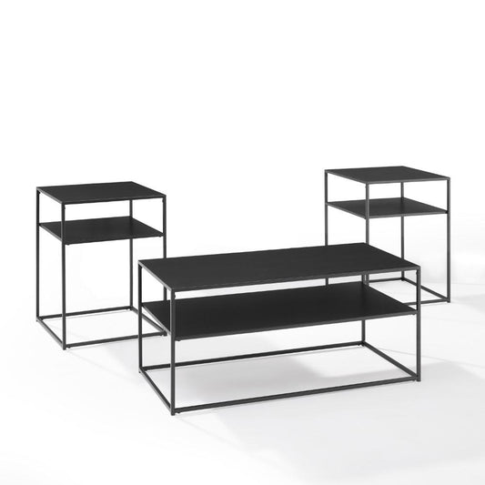 Crosley Furniture - Braxton 3 Piece Coffee Table Set Matte Black - Coffee Table & 2 End Tables - KF14007MB veiw 1
