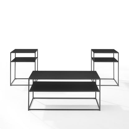 Crosley Furniture - Braxton 3 Piece Coffee Table Set Matte Black - Coffee Table & 2 End Tables - KF14007MB veiw 2