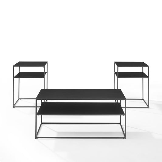 Crosley Furniture - Braxton 3 Piece Coffee Table Set Matte Black - Coffee Table & 2 End Tables - KF14007MB veiw 2
