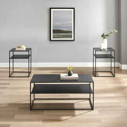 Crosley Furniture - Braxton 3 Piece Coffee Table Set Matte Black - Coffee Table & 2 End Tables - KF14007MB veiw 7