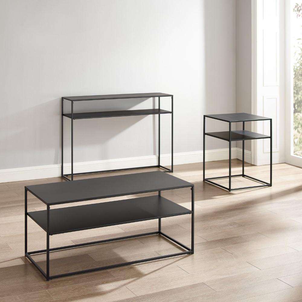 Crosley Furniture - Braxton 3 Piece Coffee Table Set Matte Black - Coffee Table, Console Table, & End Table - KF14005MB veiw 4