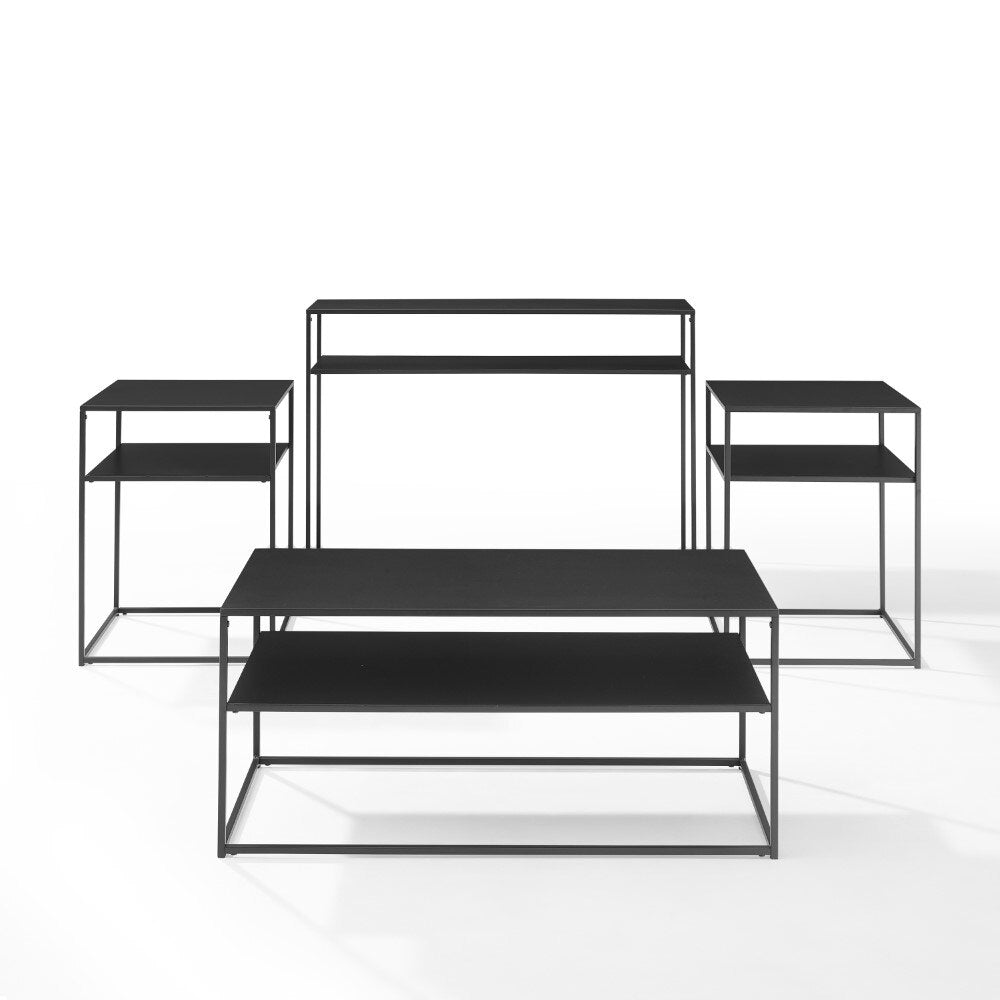 Crosley Furniture - Braxton 4 Piece Coffee Table Set Matte Black - Coffee Table, Console Table, & 2 End Tables - KF14006MB veiw 2