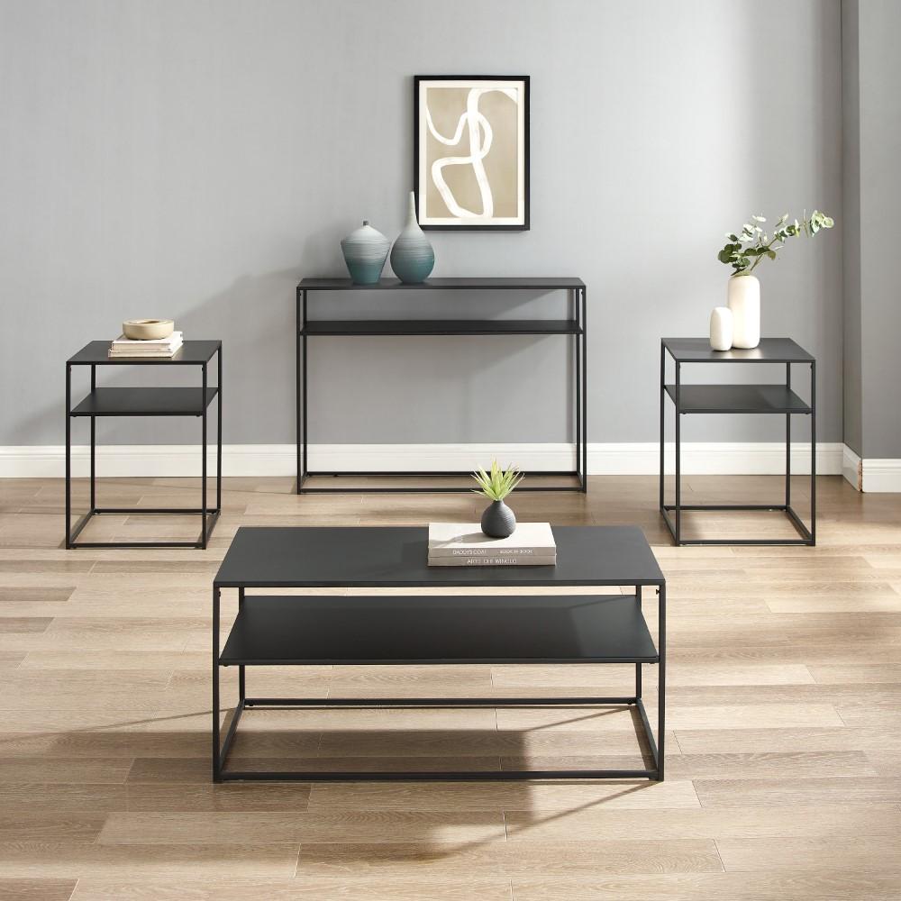 Crosley Furniture - Braxton 4 Piece Coffee Table Set Matte Black - Coffee Table, Console Table, & 2 End Tables - KF14006MB veiw 7