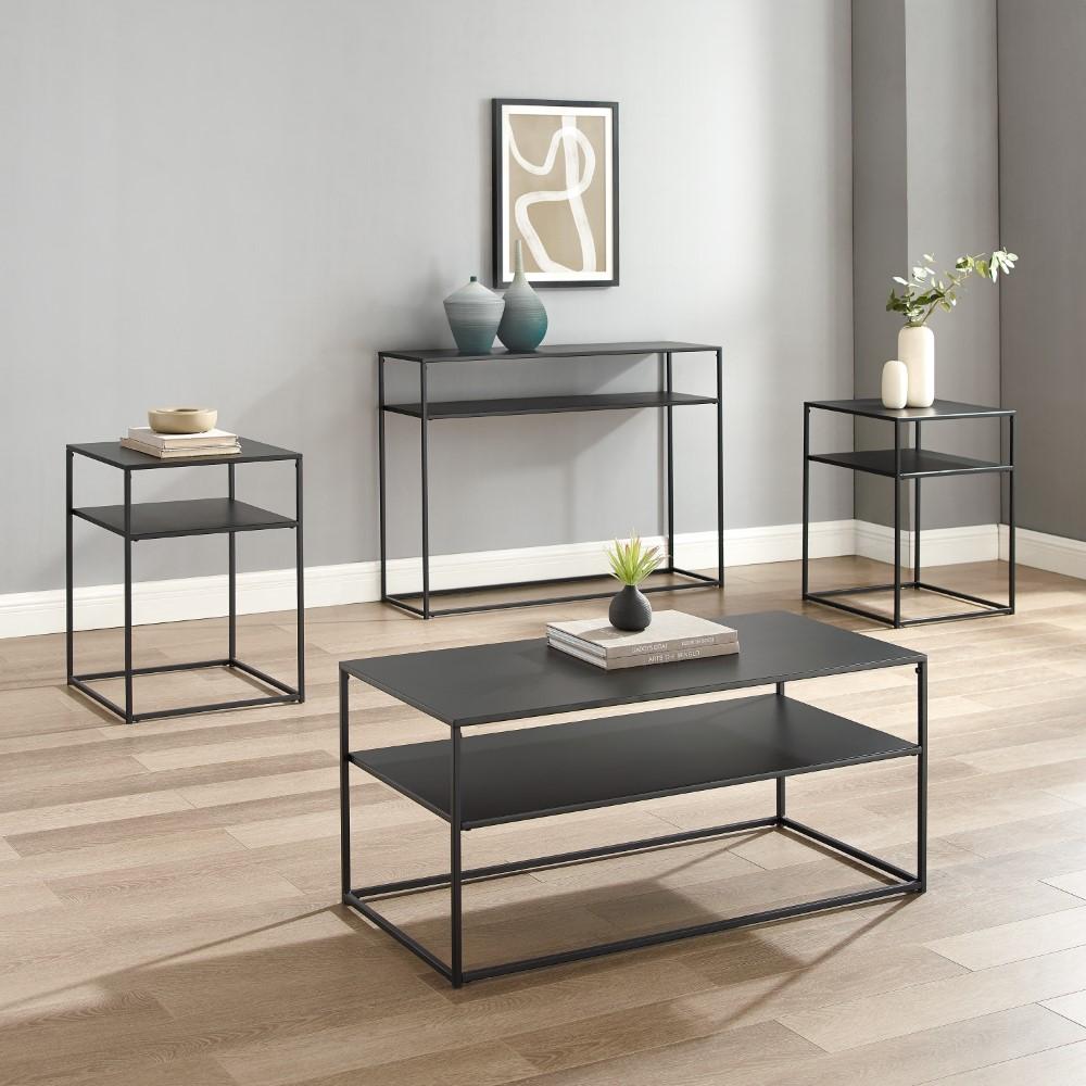 Crosley Furniture - Braxton 4 Piece Coffee Table Set Matte Black - Coffee Table, Console Table, & 2 End Tables - KF14006MB veiw 8