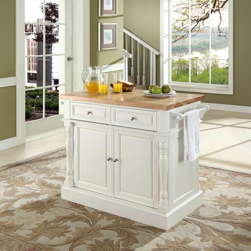 Crosley Furniture - Butcher Block Top Kitchen Island in White Finish - KF30006WH veiw 4