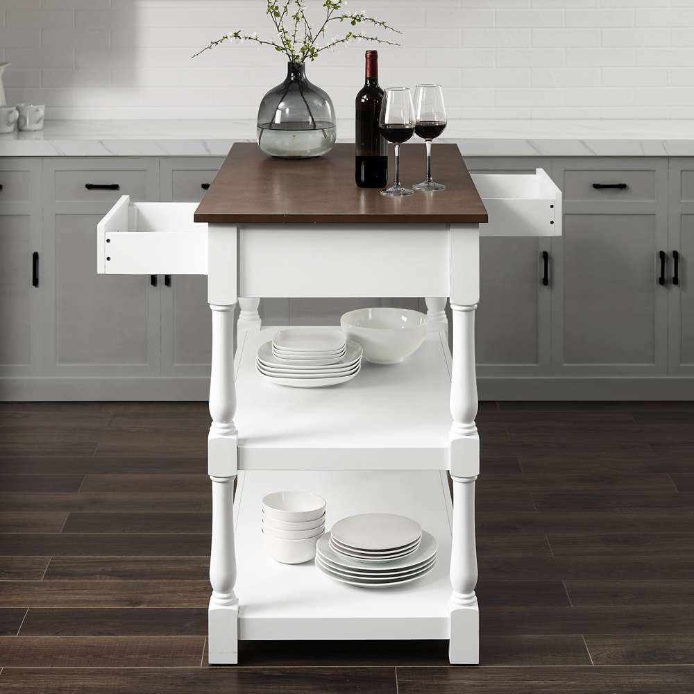 Crosley Furniture Caitlyn Wood Top Kitchen Island White/Dark Brown - CF3037BR-WH veiw 3