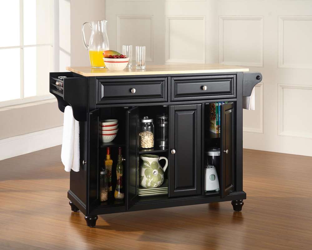 Crosley Furniture - Cambridge Natural Wood Top Kitchen Island in Black Finish - KF30001DBK veiw 3