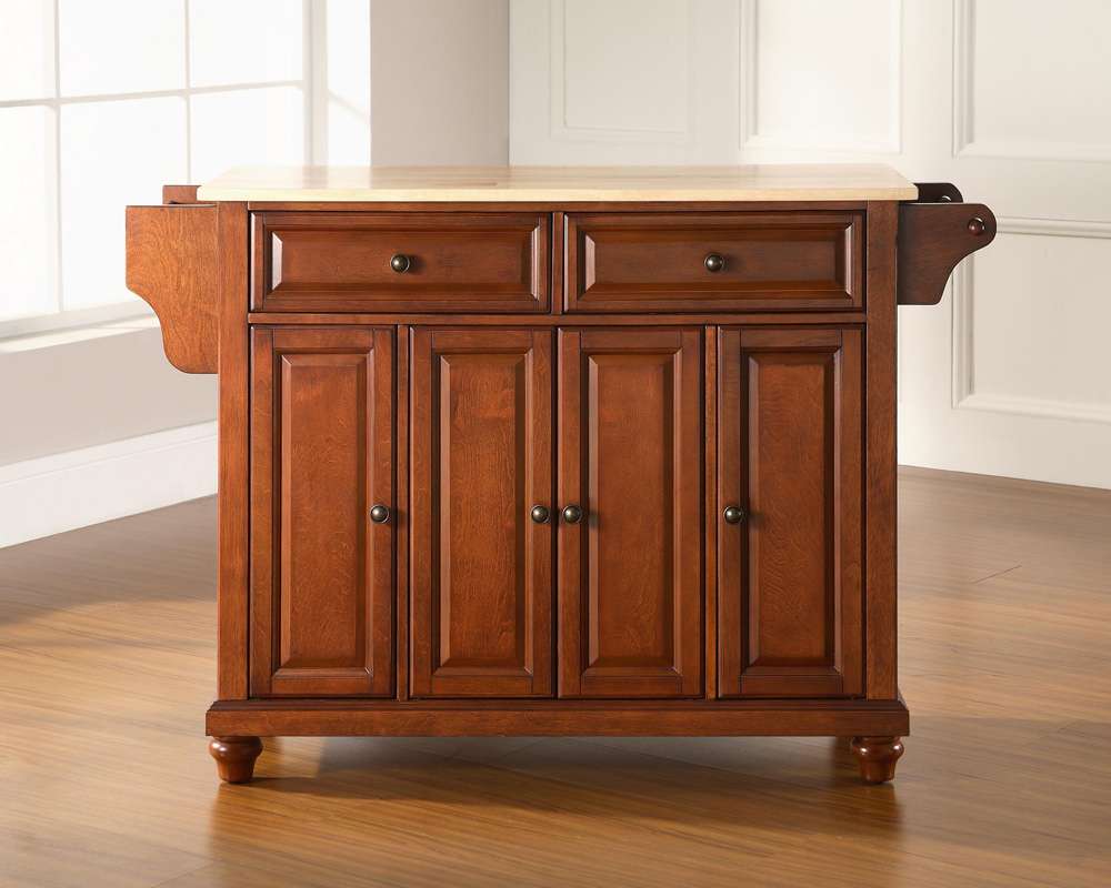 Crosley Furniture - Cambridge Natural Wood Top Kitchen Island in Classic Cherry Finish - KF30001DCH veiw 3