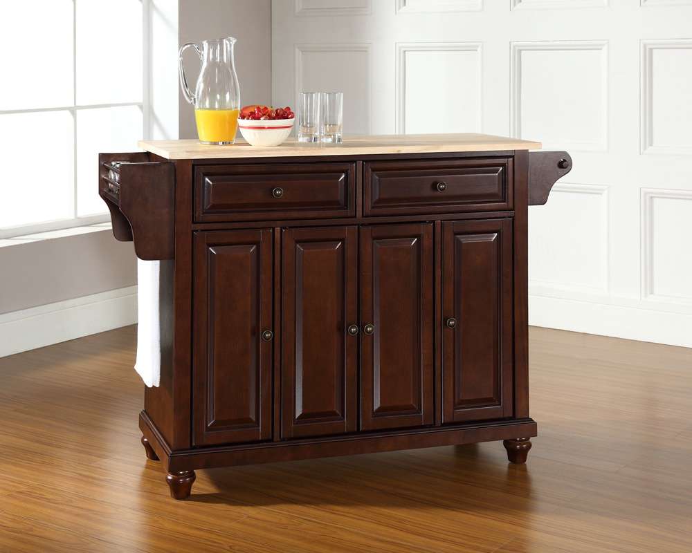 Crosley Furniture - Cambridge Natural Wood Top Kitchen Island in Vintage Mahogany Finish - KF30001DMA veiw 2