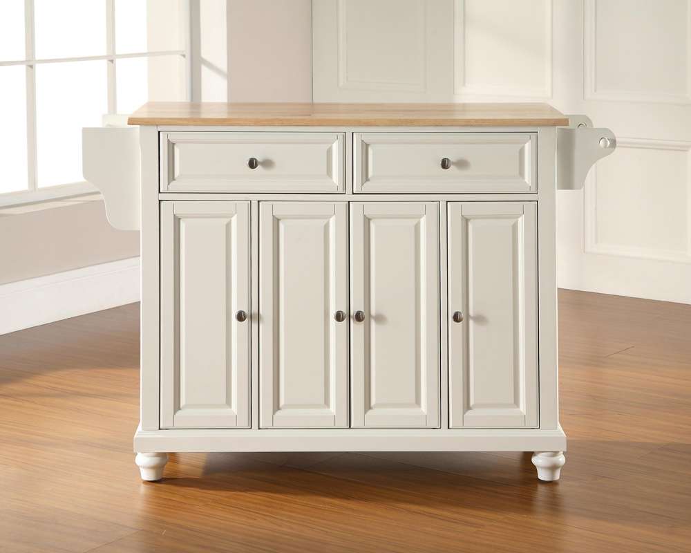 Crosley Furniture - Cambridge Natural Wood Top Kitchen Island in White Finish - KF30001DWH veiw 2