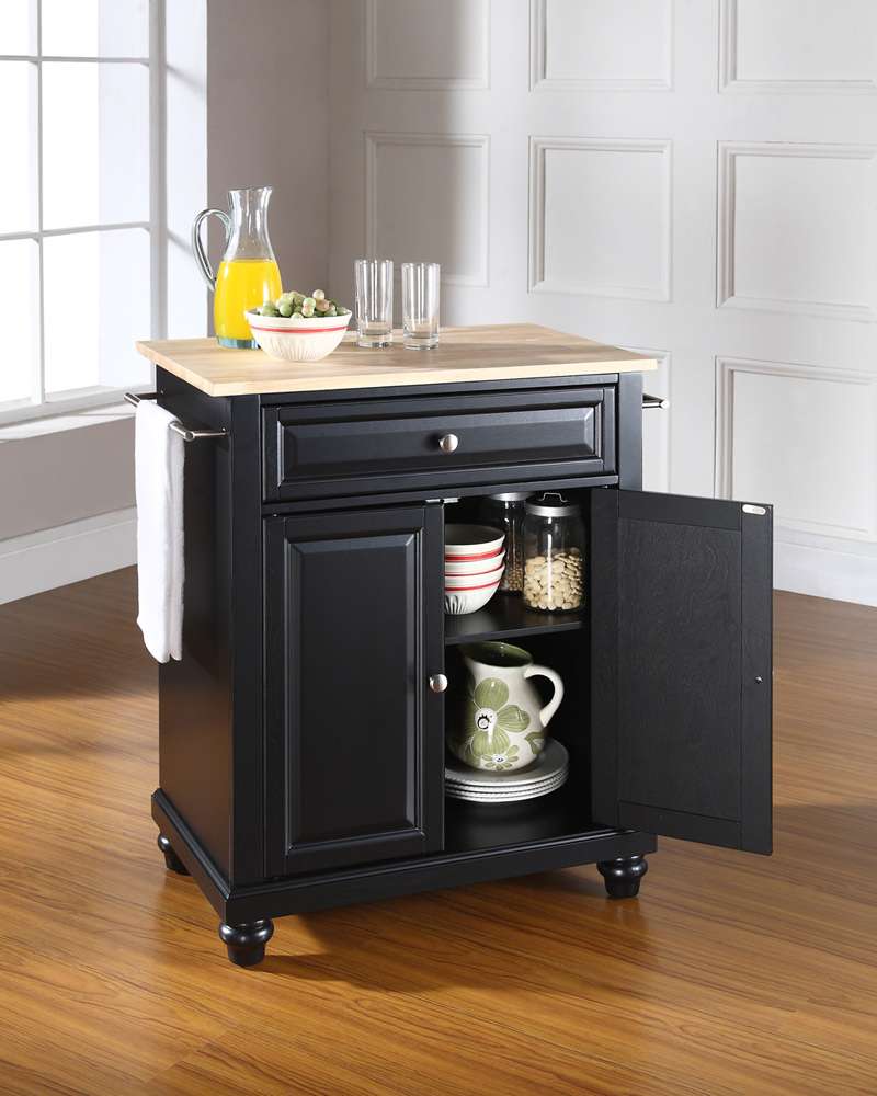 Crosley Furniture - Cambridge Natural Wood Top Portable Kitchen Island in Black Finish - KF30021DBK veiw 3