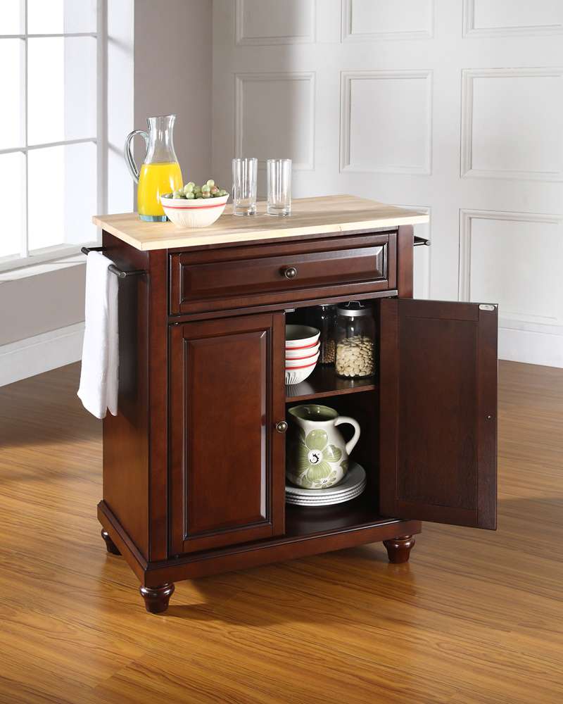 Crosley Furniture - Cambridge Natural Wood Top Portable Kitchen Island in Vintage Mahogany Finish - KF30021DMA veiw 3