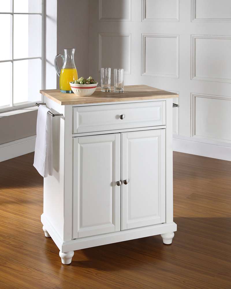 Crosley Furniture - Cambridge Natural Wood Top Portable Kitchen Island in White Finish - KF30021DWH veiw 2