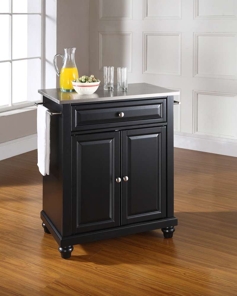 Crosley Furniture - Cambridge Stainless Steel Top Portable Kitchen Island in Black Finish - KF30022DBK veiw 2