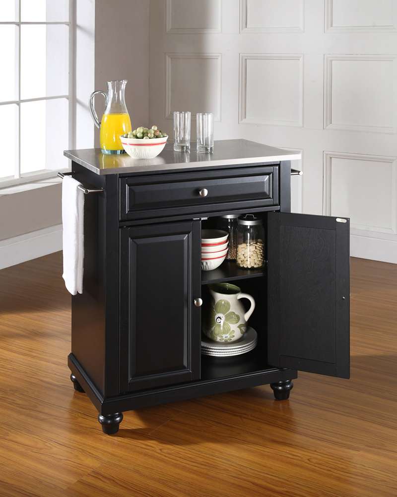 Crosley Furniture - Cambridge Stainless Steel Top Portable Kitchen Island in Black Finish - KF30022DBK veiw 3