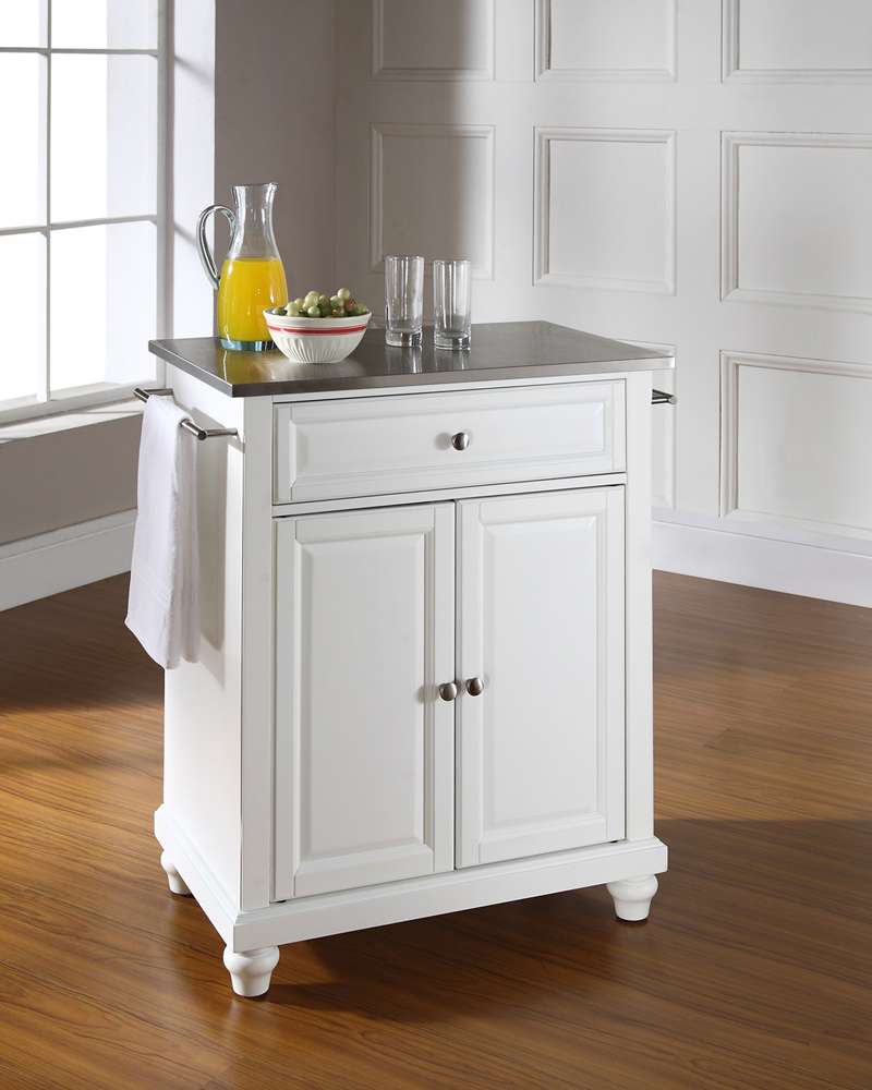 Crosley Furniture - Cambridge Stainless Steel Top Portable Kitchen Island in White Finish - KF30022DWH veiw 2