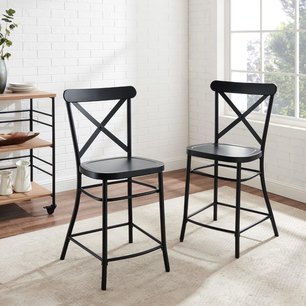 Crosley Furniture - Camille 2 Piece Counter Stool Set Matte Black - 2 Stools - CF500624-MB veiw 4