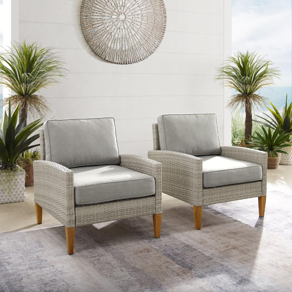 Crosley Furniture - Capella Outdoor Wicker 2 Piece Chair Set Gray/Acorn - 2 Chairs - CO7168-GY_CLOSEOUT veiw 8