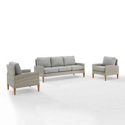 Crosley Furniture - Capella Outdoor Wicker 3 Piece Sofa Set Gray/Acorn - Sofa & 2 Chairs - KO70193GY-AC_CLOSEOUT veiw 1