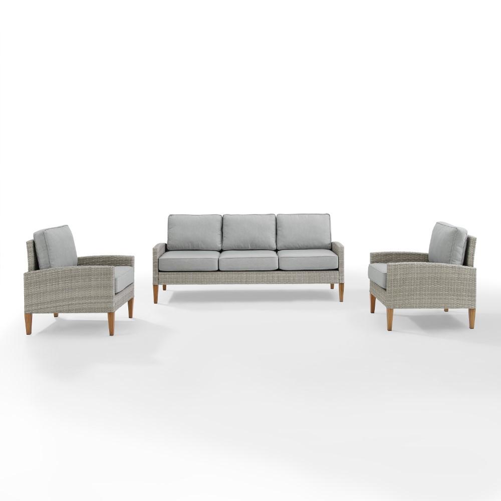 Crosley Furniture - Capella Outdoor Wicker 3 Piece Sofa Set Gray/Acorn - Sofa & 2 Chairs - KO70193GY-AC_CLOSEOUT veiw 2