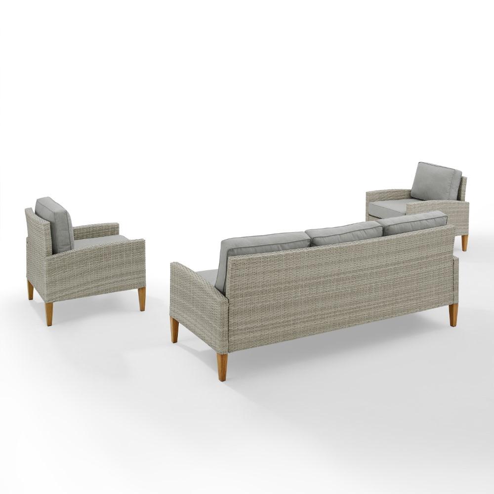 Crosley Furniture - Capella Outdoor Wicker 3 Piece Sofa Set Gray/Acorn - Sofa & 2 Chairs - KO70193GY-AC_CLOSEOUT veiw 3