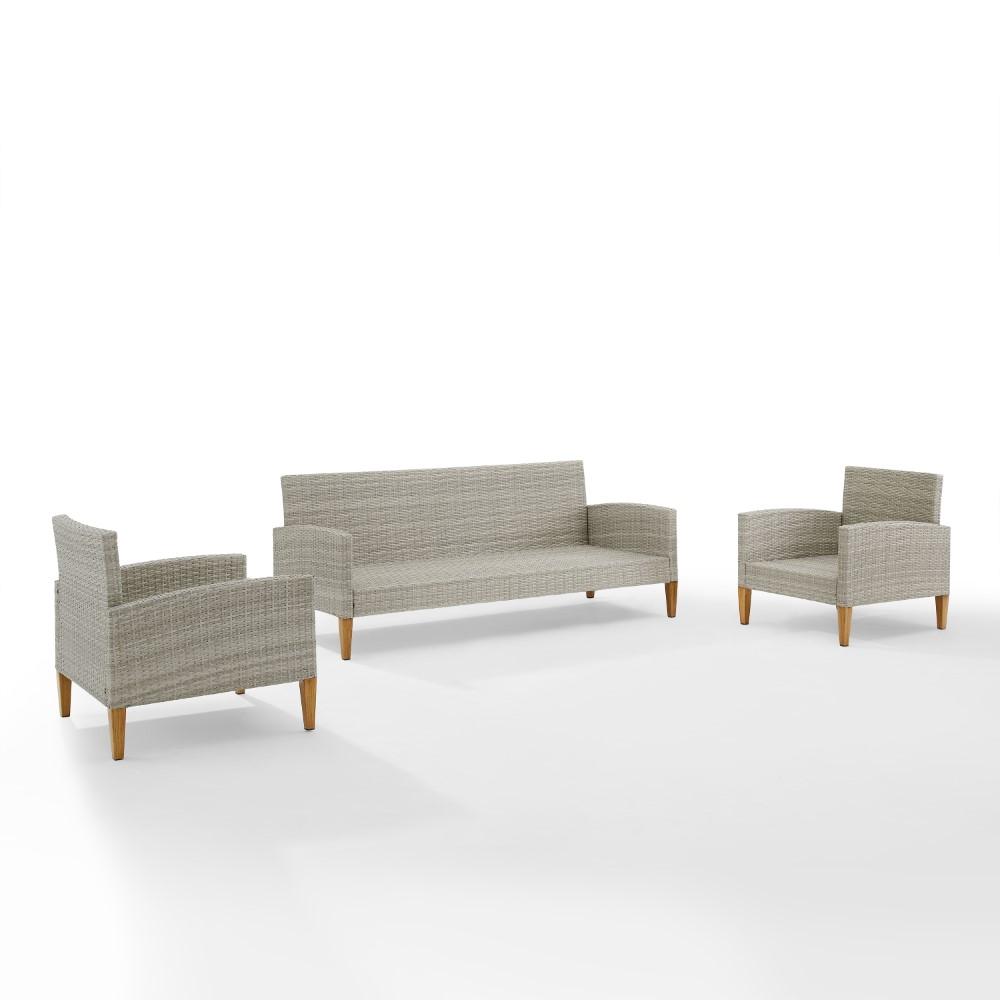 Crosley Furniture - Capella Outdoor Wicker 3 Piece Sofa Set Gray/Acorn - Sofa & 2 Chairs - KO70193GY-AC_CLOSEOUT veiw 4