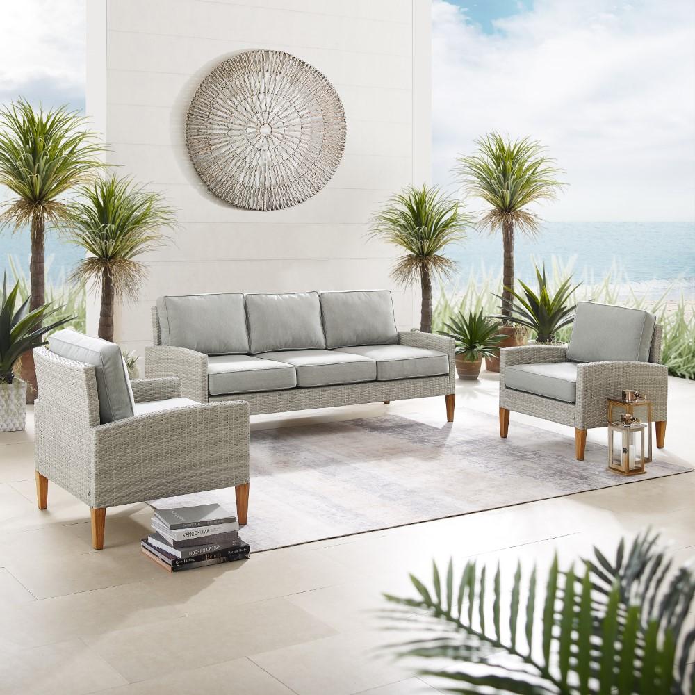Crosley Furniture - Capella Outdoor Wicker 3 Piece Sofa Set Gray/Acorn - Sofa & 2 Chairs - KO70193GY-AC_CLOSEOUT veiw 8