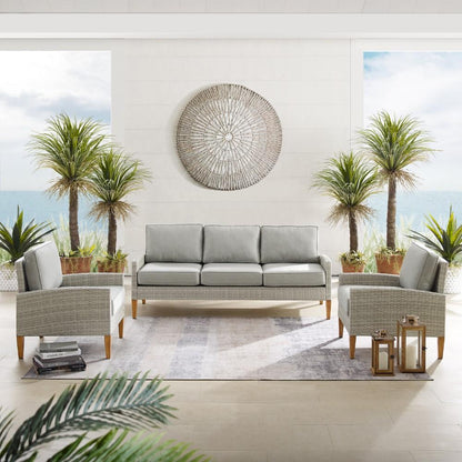 Crosley Furniture - Capella Outdoor Wicker 3 Piece Sofa Set Gray/Acorn - Sofa & 2 Chairs - KO70193GY-AC_CLOSEOUT veiw 9