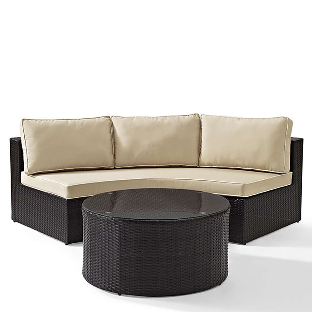 Crosley Furniture - Catalina 2 Piece Outdoor Wicker Seating Set with Sand Cushions - Round Sectional Sofa with Round Glass Top Coffee Table - KO70034BR_CLOSEOUT veiw 1