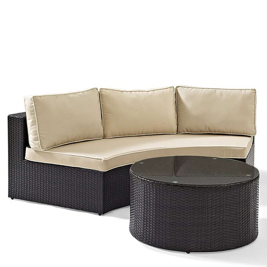 Crosley Furniture - Catalina 2 Piece Outdoor Wicker Seating Set with Sand Cushions - Round Sectional Sofa with Round Glass Top Coffee Table - KO70034BR_CLOSEOUT veiw 2
