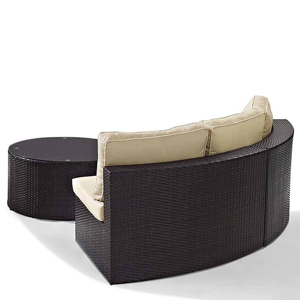 Crosley Furniture - Catalina 2 Piece Outdoor Wicker Seating Set with Sand Cushions - Round Sectional Sofa with Round Glass Top Coffee Table - KO70034BR_CLOSEOUT veiw 3