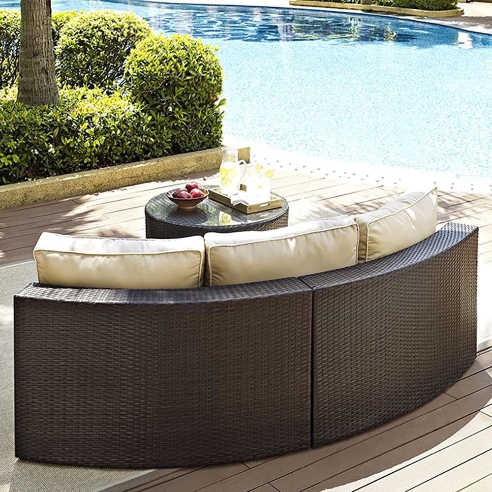 Crosley Furniture - Catalina 2 Piece Outdoor Wicker Seating Set with Sand Cushions - Round Sectional Sofa with Round Glass Top Coffee Table - KO70034BR_CLOSEOUT veiw 4