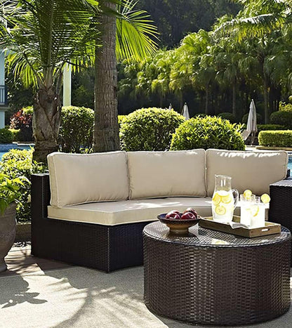 Crosley Furniture - Catalina 2 Piece Outdoor Wicker Seating Set with Sand Cushions - Round Sectional Sofa with Round Glass Top Coffee Table - KO70034BR_CLOSEOUT veiw 5