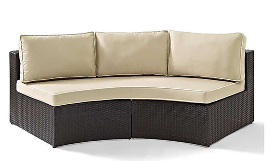 Crosley Furniture - Catalina Outdoor Wicker Round Sectional Sofa with Sand Cushions - CO7120-BR_CLOSEOUT veiw 1