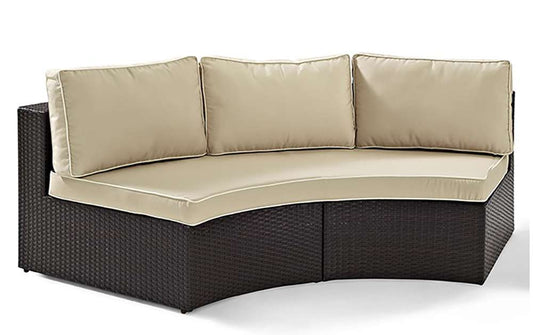 Crosley Furniture - Catalina Outdoor Wicker Round Sectional Sofa with Sand Cushions - CO7120-BR_CLOSEOUT veiw 2