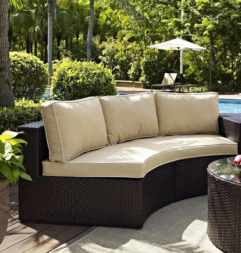 Crosley Furniture - Catalina Outdoor Wicker Round Sectional Sofa with Sand Cushions - CO7120-BR_CLOSEOUT veiw 6