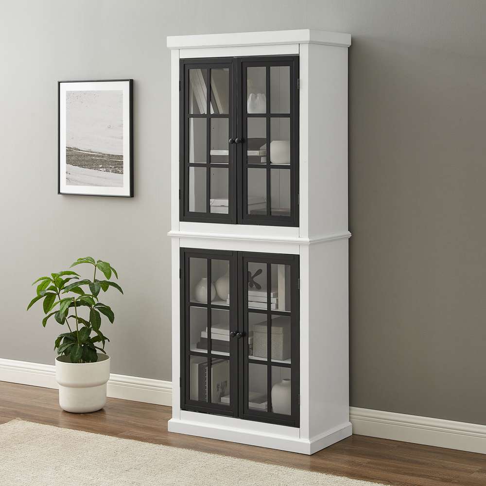 Crosley Furniture Cecily Tall Storage Pantry White/Matte Black - 2 Stackable Pantries - KF33023-WH veiw 3