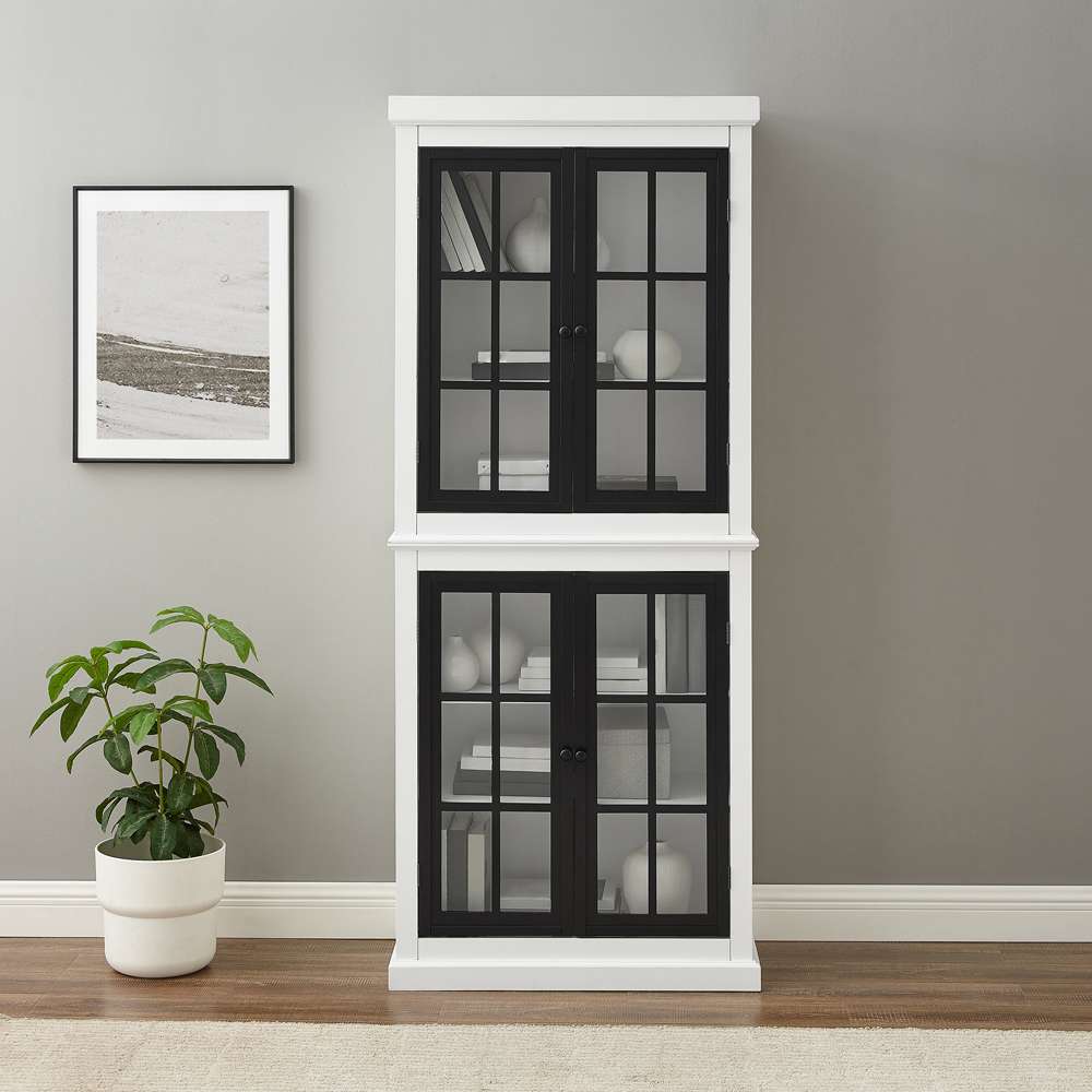 Crosley Furniture Cecily Tall Storage Pantry White/Matte Black - 2 Stackable Pantries - KF33023-WH veiw 4