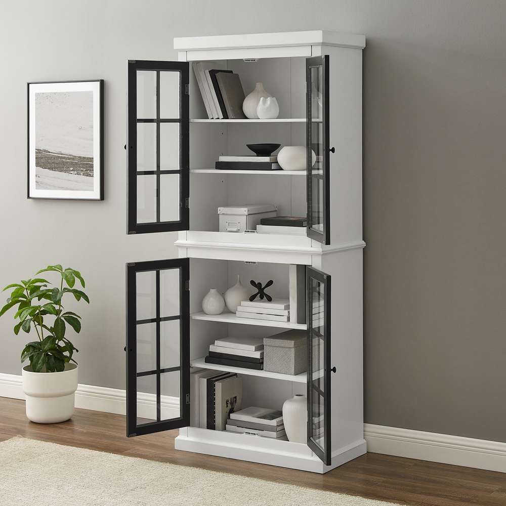 Crosley Furniture Cecily Tall Storage Pantry White/Matte Black - 2 Stackable Pantries - KF33023-WH veiw 5