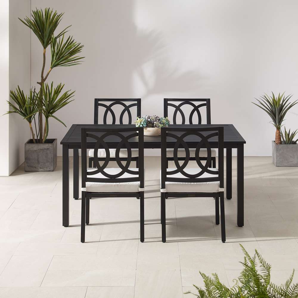 Crosley Furniture - Chambers 5Pc Outdoor Dining Set Creme/Matte Black - Table & 4 Chairs - KO60054MB-CR_CLOSEOUT veiw 3