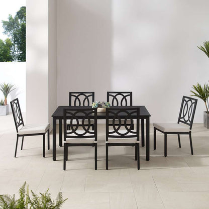 Crosley Furniture - Chambers 7Pc Outdoor Dining Set Creme/Matte Black - Table & 6 Chairs - KO60055MB-CR_CLOSEOUT veiw 3
