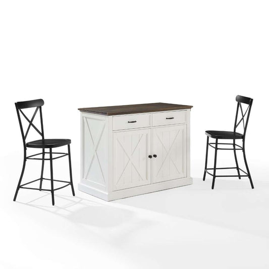 Crosley Furniture - Clifton Kitchen Island W/Camille Stools Distressed White/Black - Kitchen Island & 2 Stools - KF30073WH-BK veiw 1