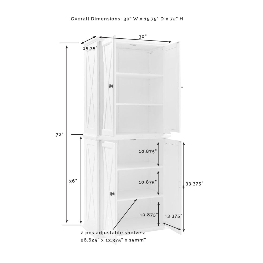 Crosley Furniture - Clifton Tall Pantry Distressed White - 2 Stackable Pantries - KF33004WH veiw 7