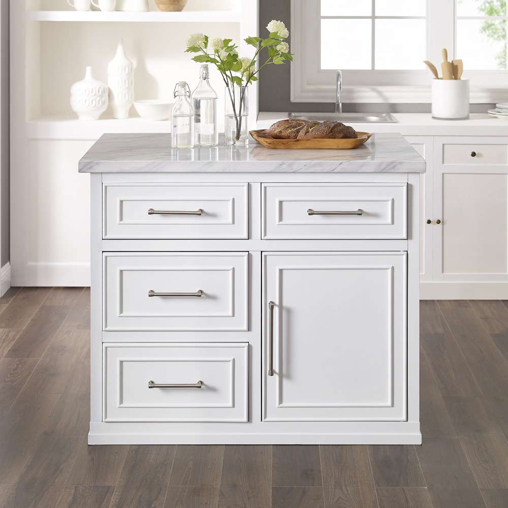 Crosley Furniture - Cutler Faux Marble Top Kitchen Island White/White Marble - KF30094WM-WH veiw 3