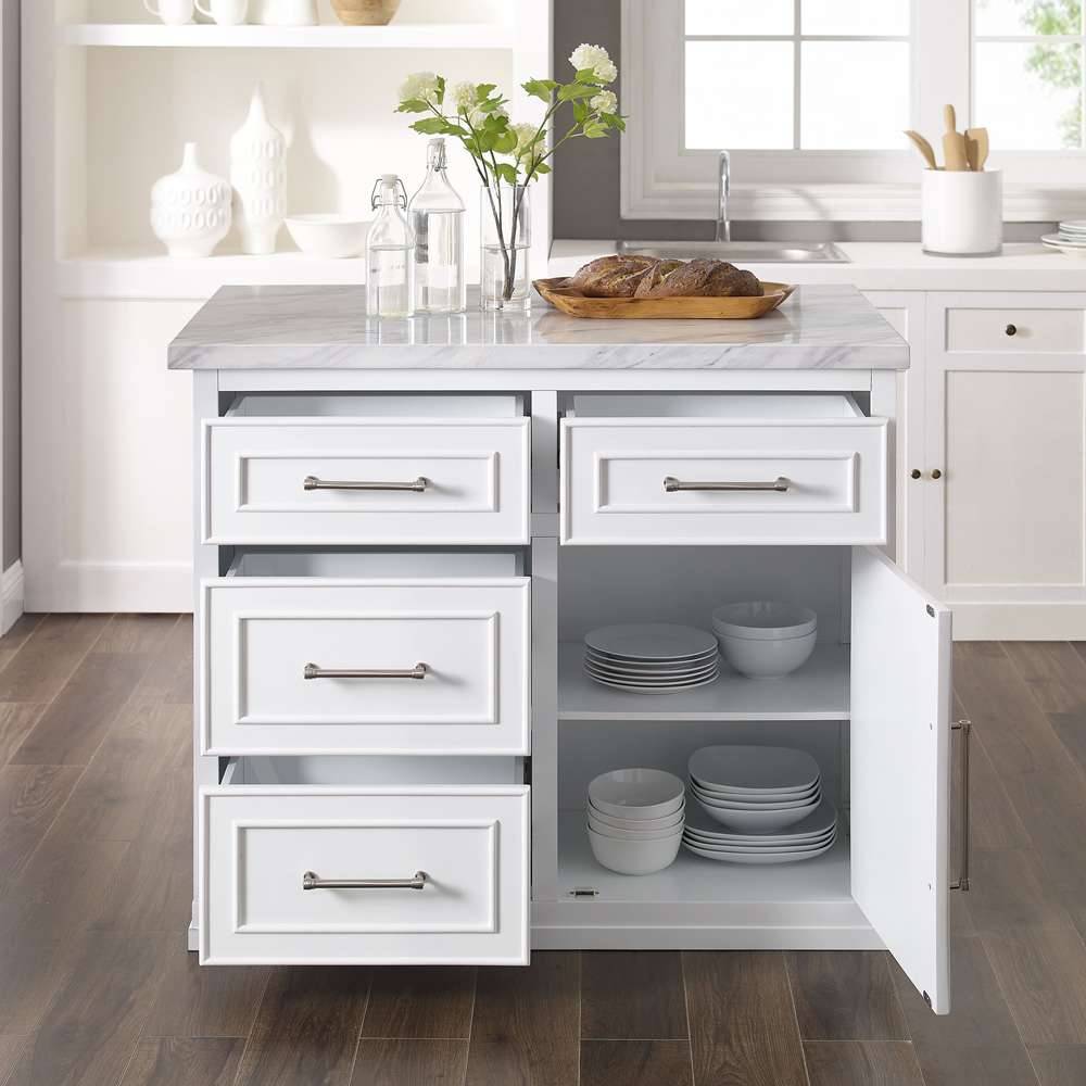 Crosley Furniture - Cutler Faux Marble Top Kitchen Island White/White Marble - KF30094WM-WH veiw 4