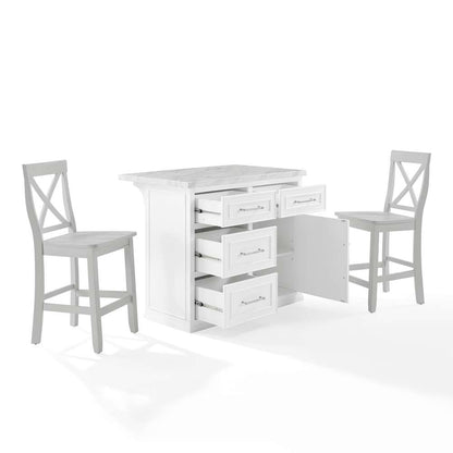 Crosley Furniture - Cutler Faux Marble Top Kitchen Island W/X-Back Stools White/Gray - Kitchen Island & 2 Stools - KF30095WH-GY veiw 7